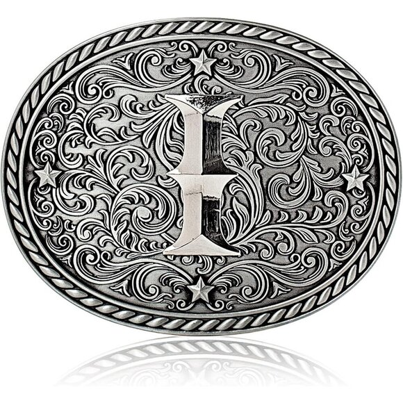 Women\'s Silver I Cowgirl Initial Large Letter Zinc Alloy Imported Belt Buckles main image 4